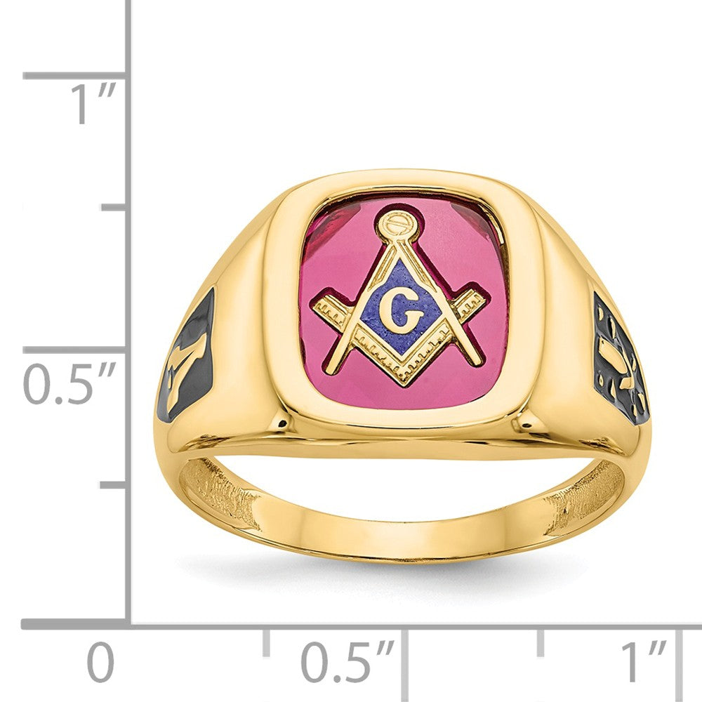 10k Yellow Gold Red Acrylic Men's Masonic Ring, Size: 10