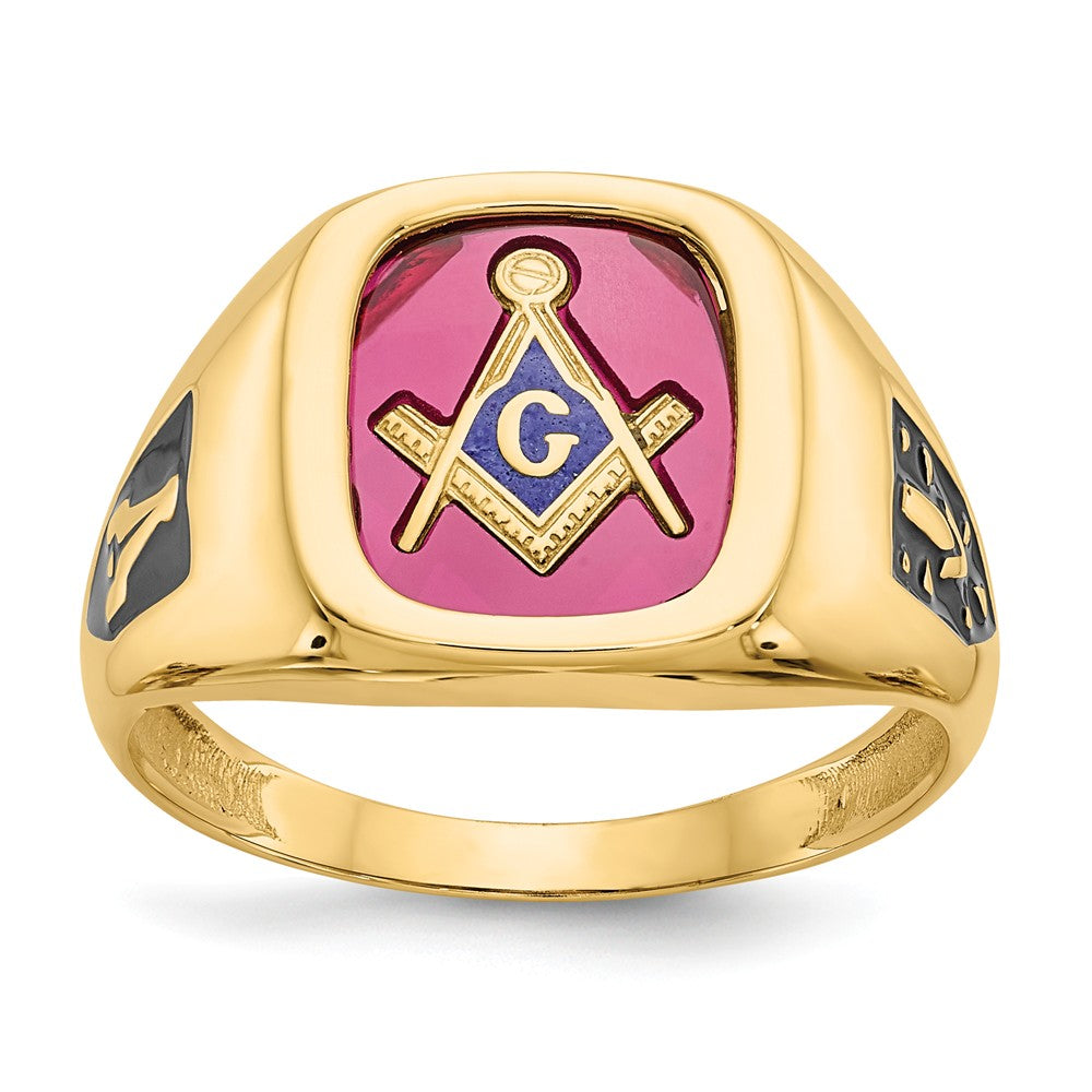 10k Yellow Gold Red Acrylic Men's Masonic Ring, Size: 10