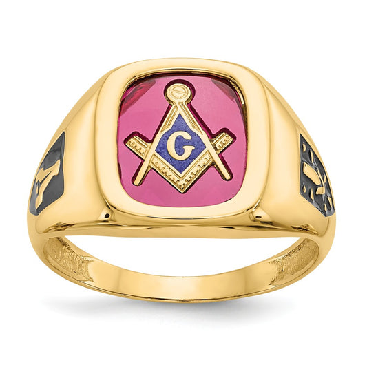 10k Yellow Gold Red Acrylic Men's Masonic Ring, Size: 10