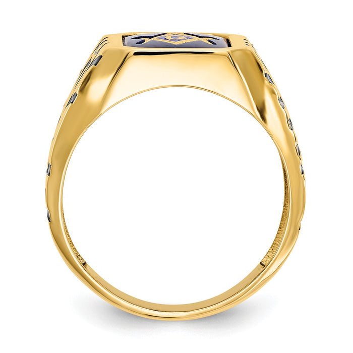 10k Yellow Gold Blue Acrylic Men's Masonic Ring, Size: 10