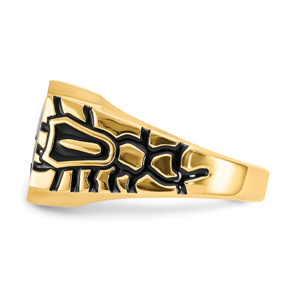 10k Yellow Gold Blue Acrylic Men's Masonic Ring, Size: 10