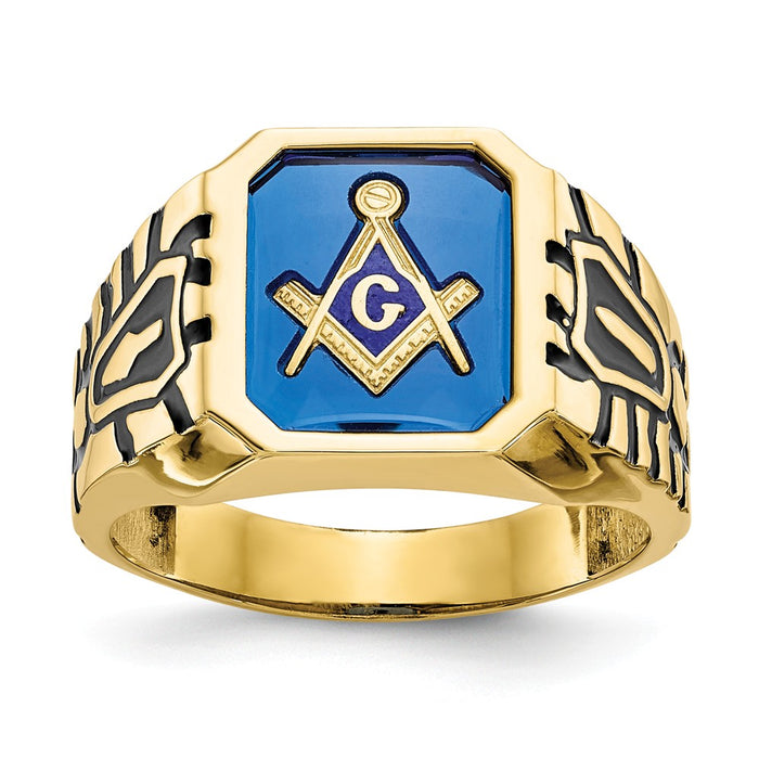 10k Yellow Gold Blue Acrylic Men's Masonic Ring, Size: 10