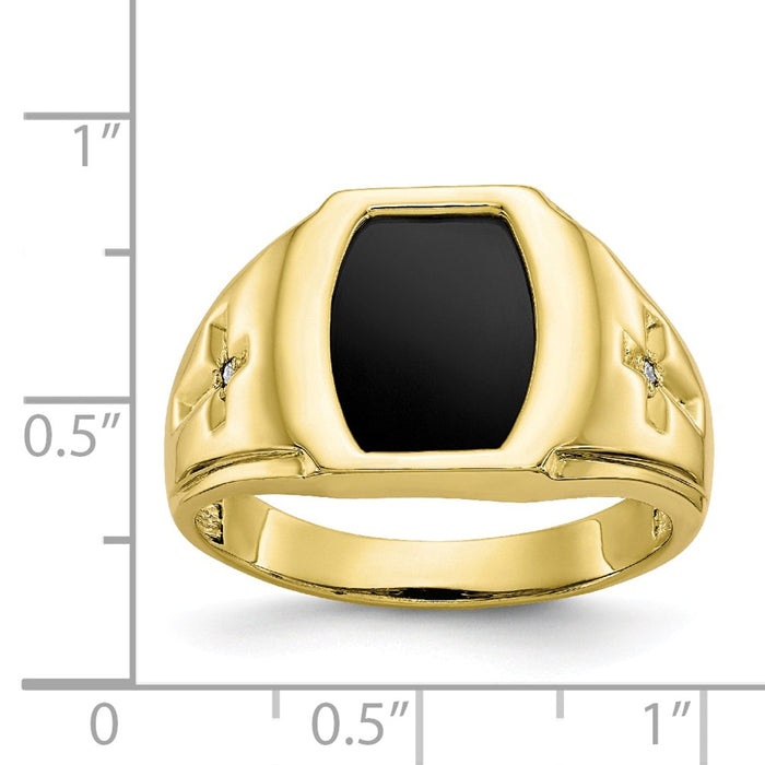 10k Yellow Gold Onyx & .01ct Diamond Men's Cross Ring, Size: 10