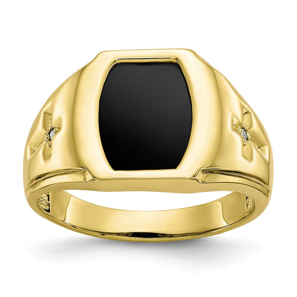 10k Yellow Gold Onyx & .01ct Diamond Men's Cross Ring, Size: 10