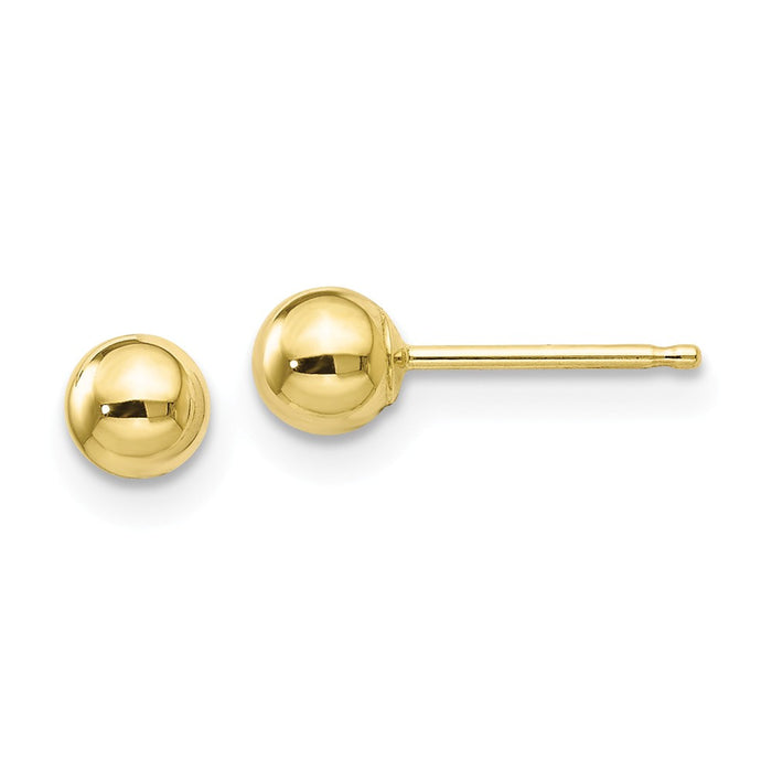 Million Charms 10k Yellow Gold Polished 4mm Ball Post Earrings, 4mm x 4mm