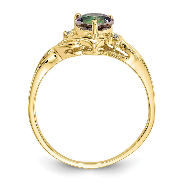 10k Yellow Gold Heart Mystic Fire Topaz & .01ct Diamond Ring, Size: 6