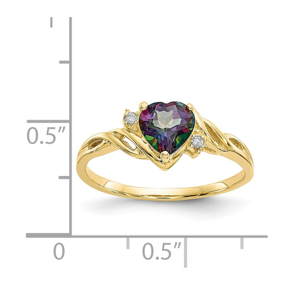 10k Yellow Gold Heart Mystic Fire Topaz & .01ct Diamond Ring, Size: 6