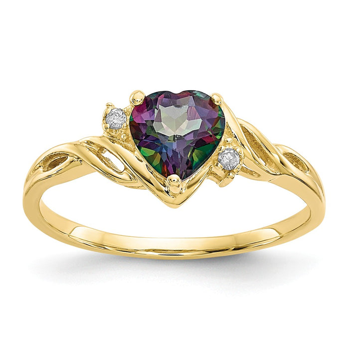 10k Yellow Gold Heart Mystic Fire Topaz & .01ct Diamond Ring, Size: 6