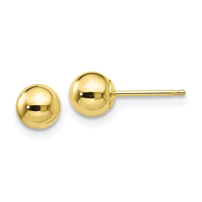Million Charms 10k Yellow Gold Polished 5mm Ball Post Earrings, 5mm x 5mm