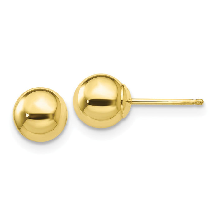 Million Charms 10k Yellow Gold Polished 6mm Ball Post Earrings, 6mm x 6mm