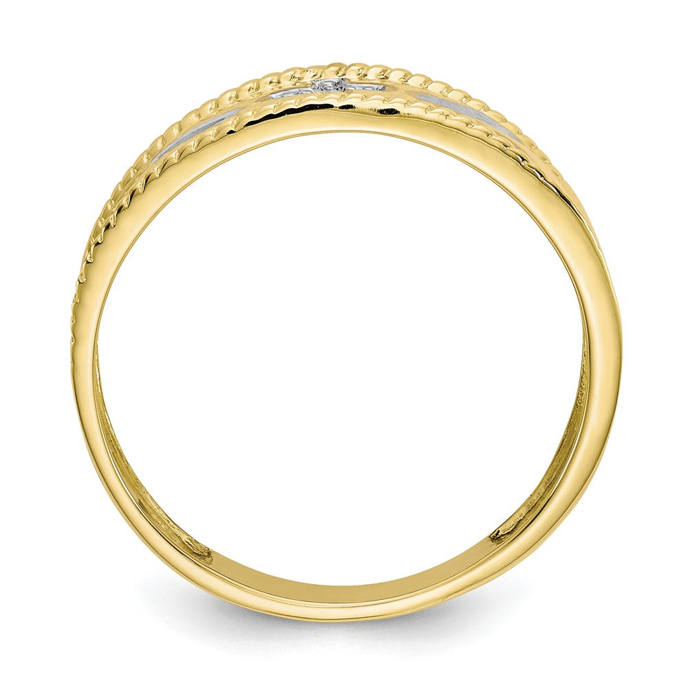 10k Yellow Gold & Rhodium .01ct. Diamond Trio Men's Cross Wedding Band, Size: 10