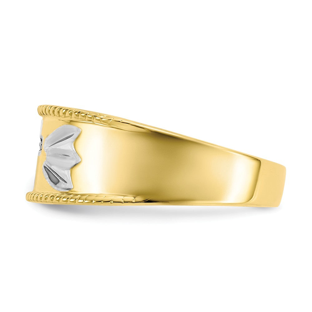 10k Yellow Gold & Rhodium .01ct. Diamond Trio Men's Cross Wedding Band, Size: 10