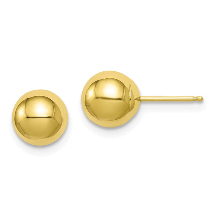 Million Charms 10k Yellow Gold Polished 7mm Ball Post Earrings, 7mm x 7mm