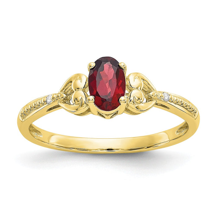 10k Yellow Gold Garnet Diamond Ring, Size: 7