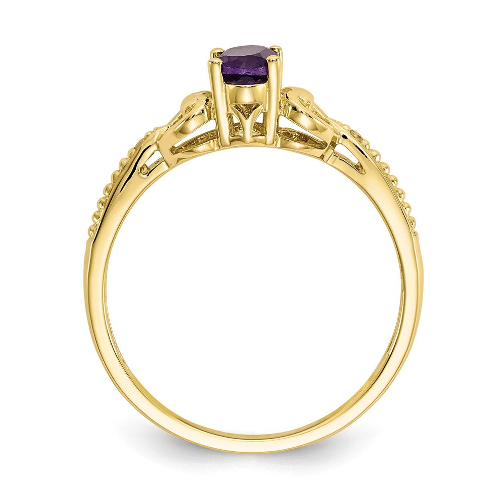 10k Yellow Gold Amethyst Diamond Ring, Size: 7