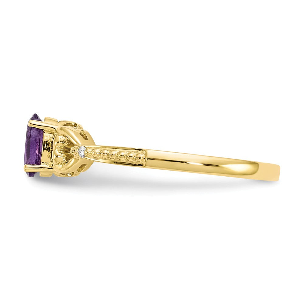 10k Yellow Gold Amethyst Diamond Ring, Size: 7