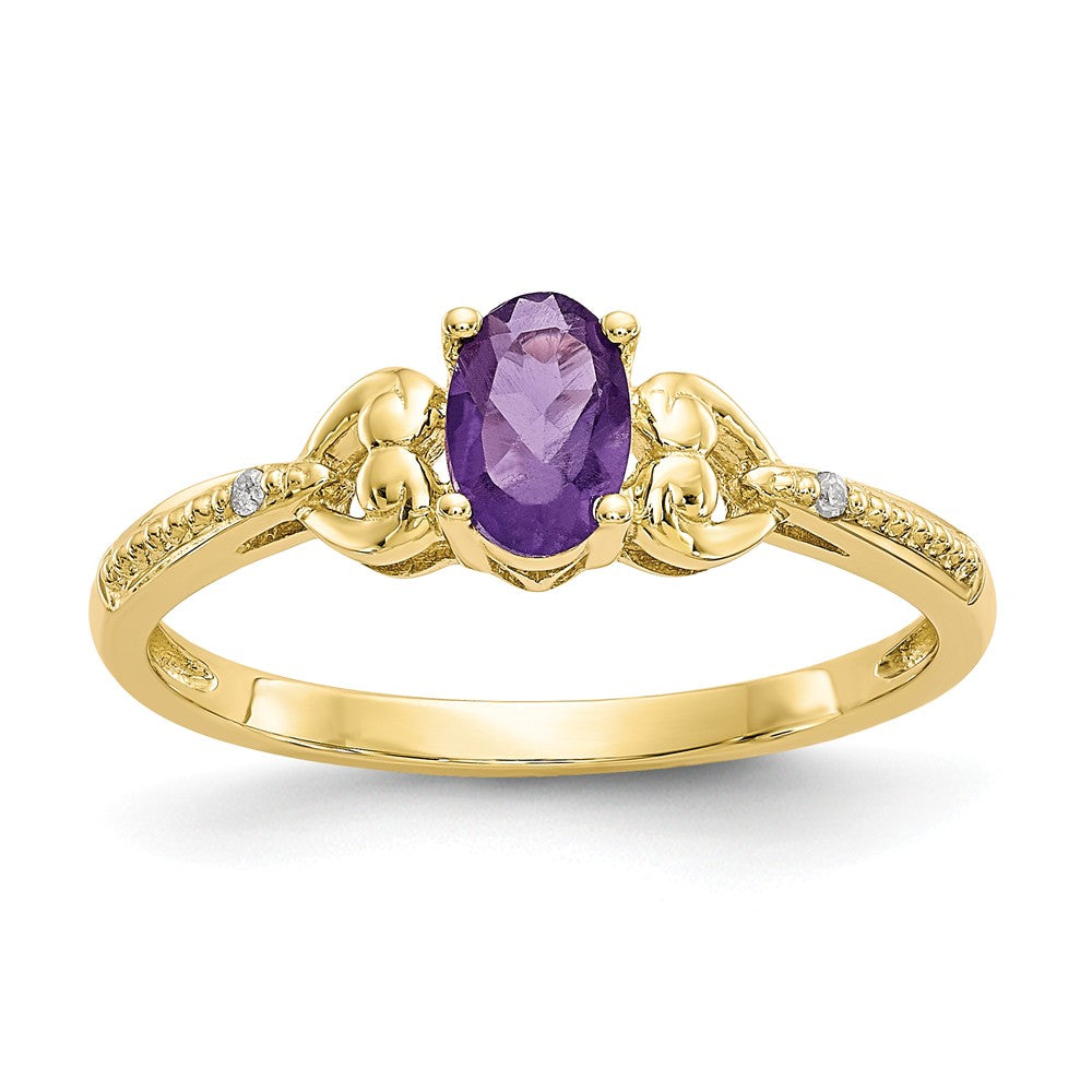 10k Yellow Gold Amethyst Diamond Ring, Size: 7