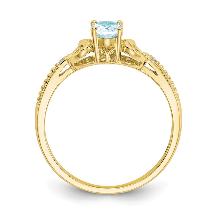 10k Yellow Gold Aquamarine Diamond Ring, Size: 7