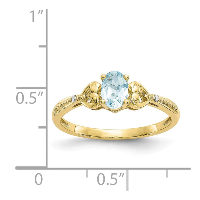 10k Yellow Gold Aquamarine Diamond Ring, Size: 7