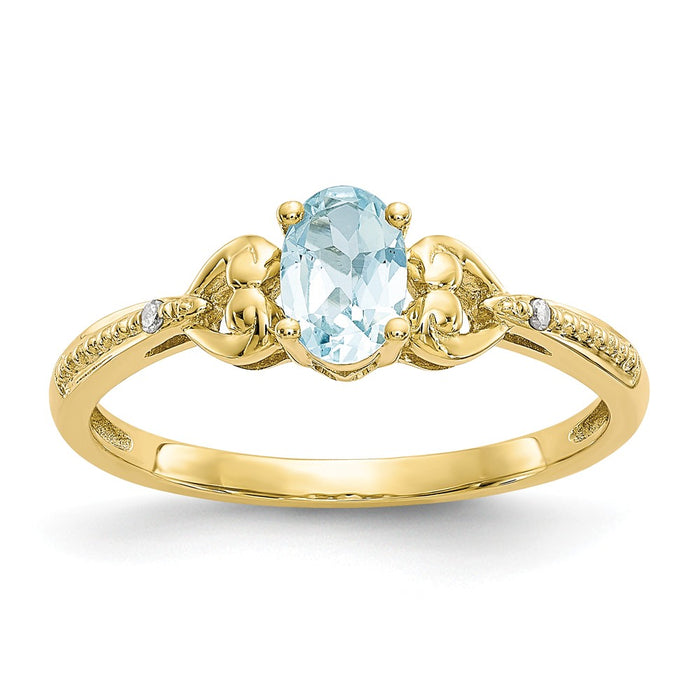 10k Yellow Gold Aquamarine Diamond Ring, Size: 7