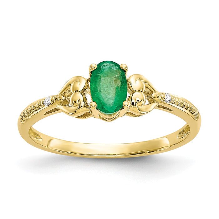 10k Yellow Gold Emerald Diamond Ring, Size: 7