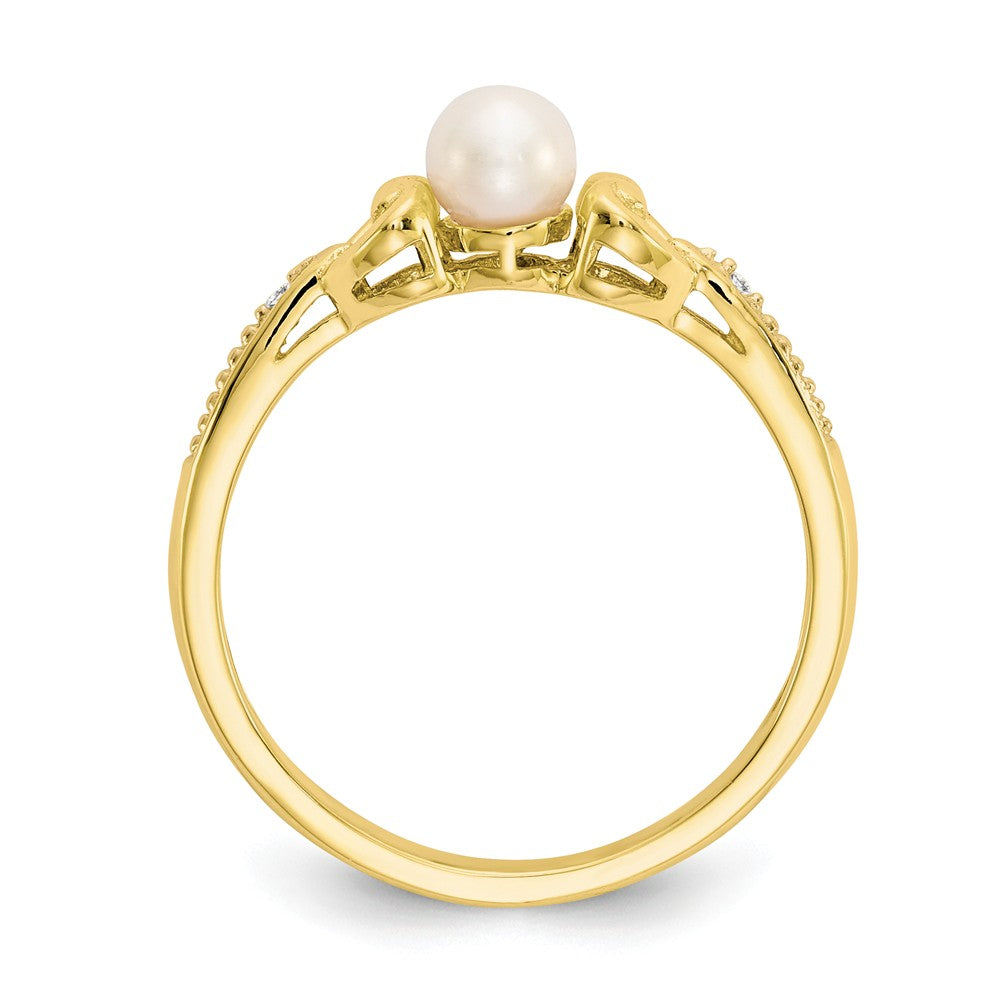 10k Yellow Gold Freshwater Cultured Pearl Diamond Ring, Size: 7