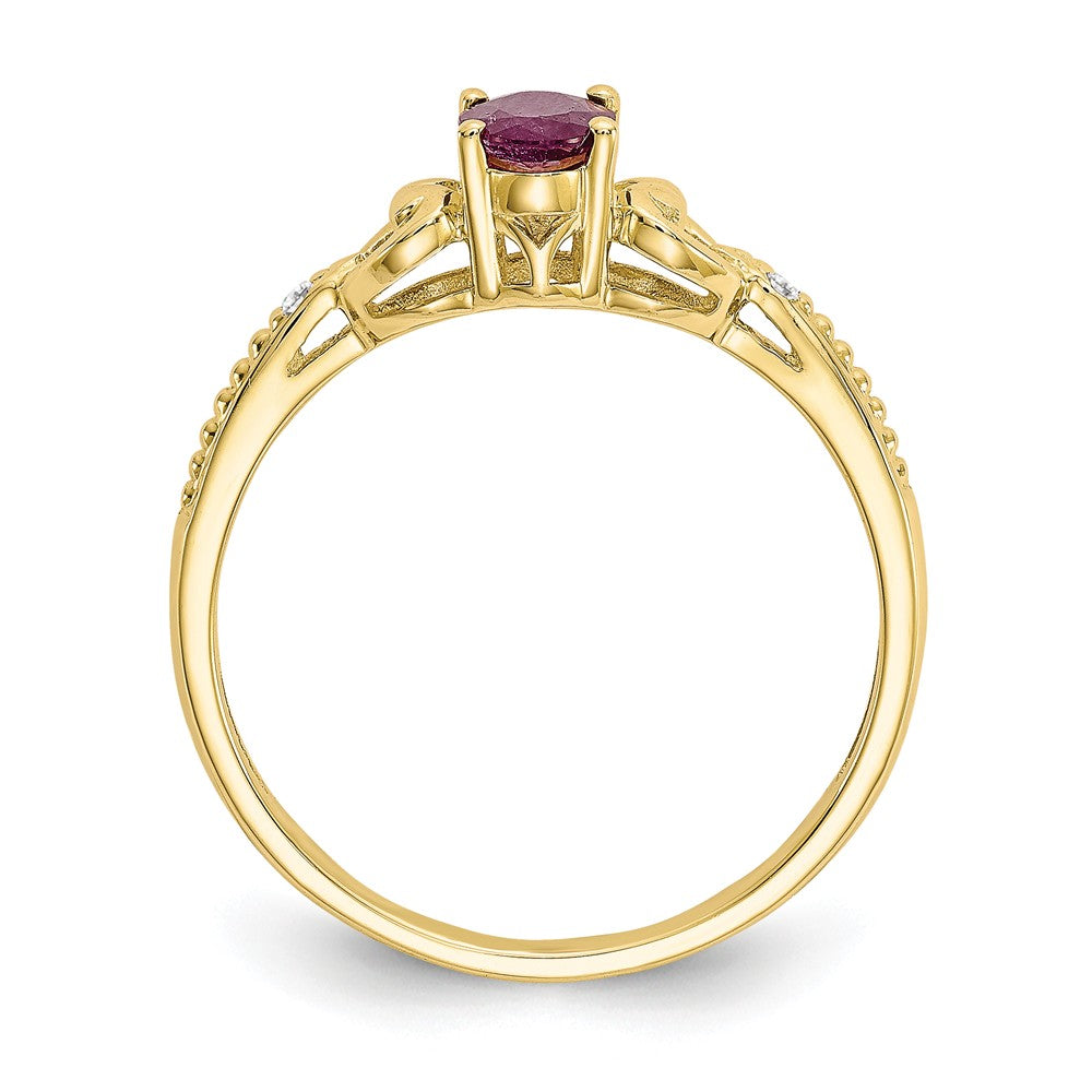 10k Yellow Gold Ruby Diamond Ring, Size: 7