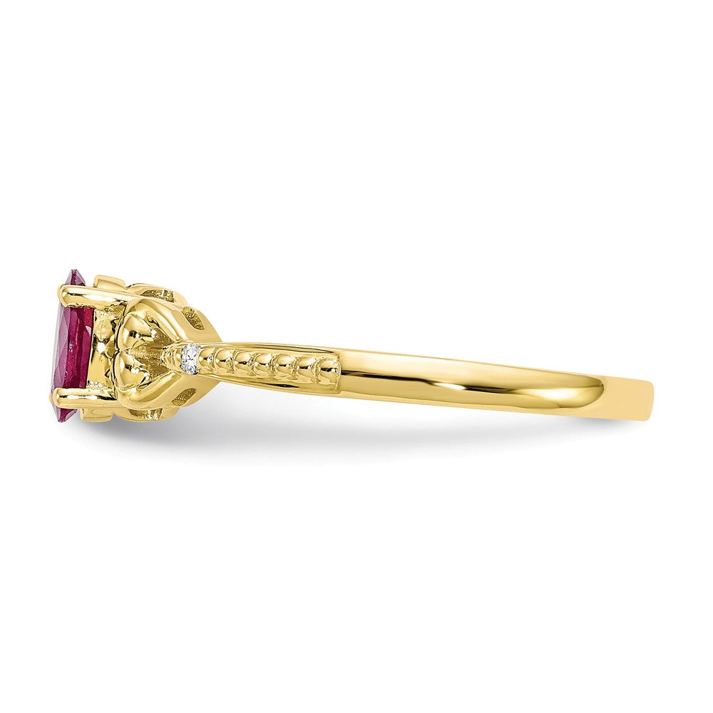 10k Yellow Gold Ruby Diamond Ring, Size: 7