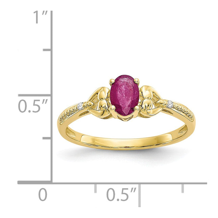 10k Yellow Gold Ruby Diamond Ring, Size: 7