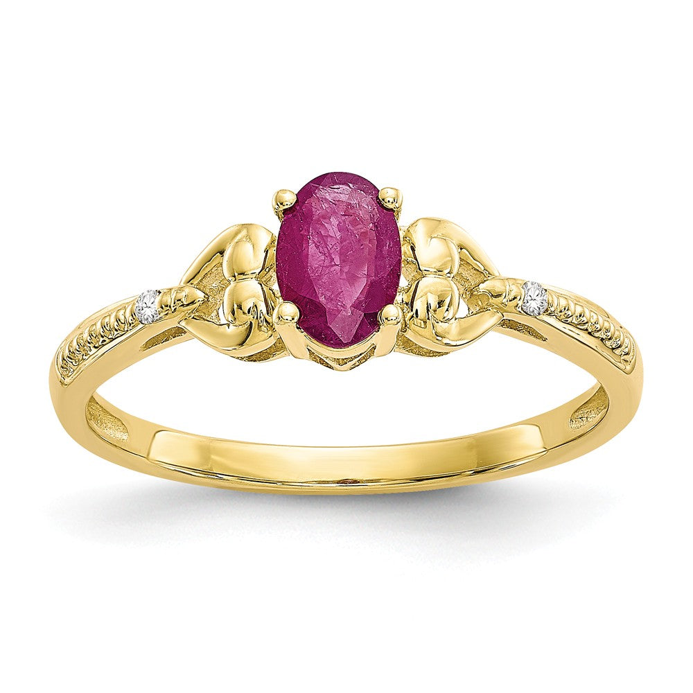10k Yellow Gold Ruby Diamond Ring, Size: 7