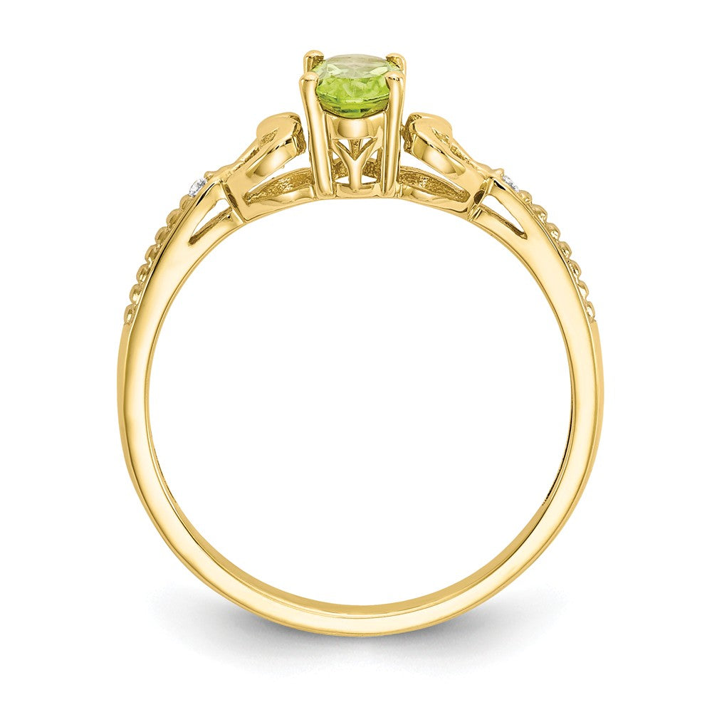 10k Yellow Gold Peridot Diamond Ring, Size: 7