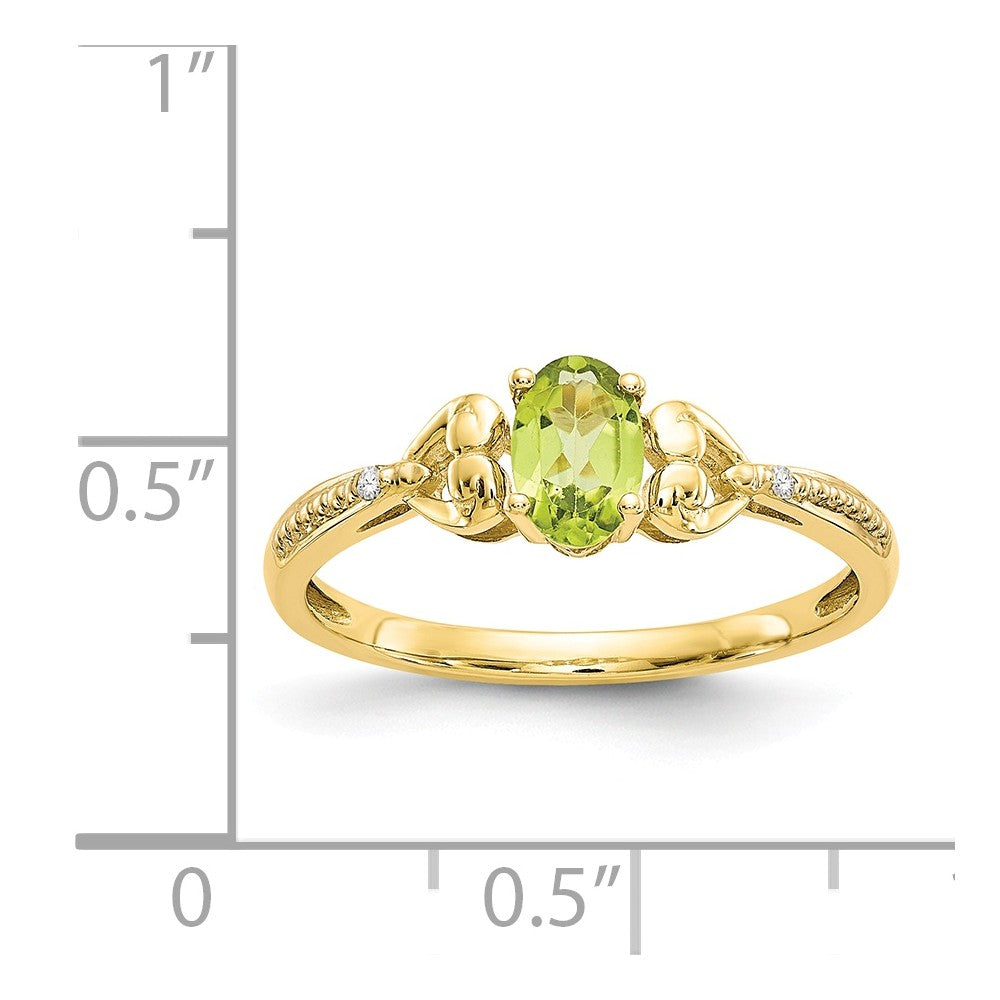 10k Yellow Gold Peridot Diamond Ring, Size: 7