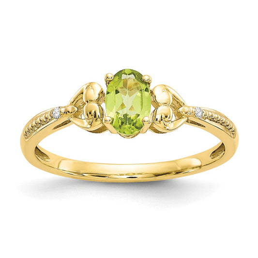 10k Yellow Gold Peridot Diamond Ring, Size: 7