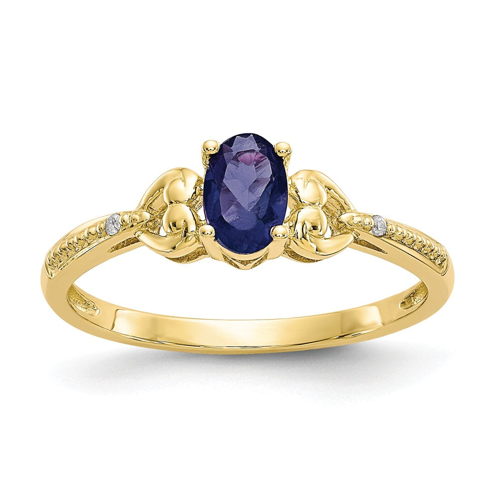 10k Yellow Gold Sapphire Diamond Ring, Size: 7