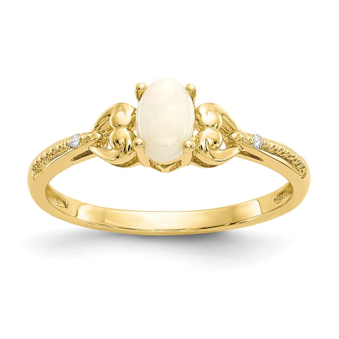 10k Yellow Gold Opal Diamond Ring, Size: 7