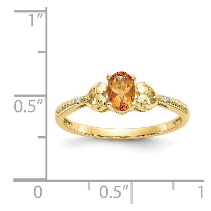 10k Yellow Gold Citrine Diamond Ring, Size: 7