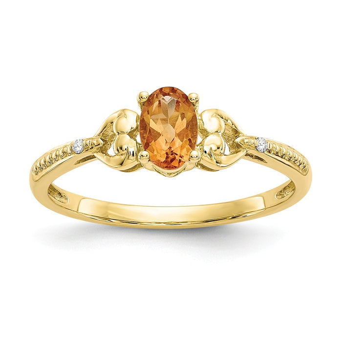 10k Yellow Gold Citrine Diamond Ring, Size: 7