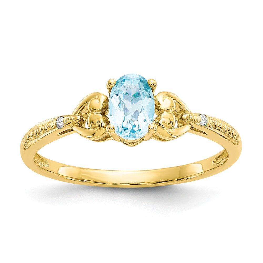 10k Yellow Gold Light Swiss Blue Topaz Diamond Ring, Size: 7