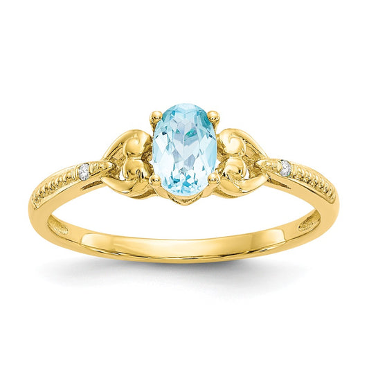10k Yellow Gold Light Swiss Blue Topaz Diamond Ring, Size: 7