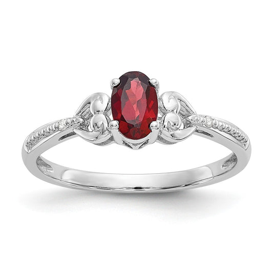 10k White Gold Garnet Diamond Ring, Size: 7
