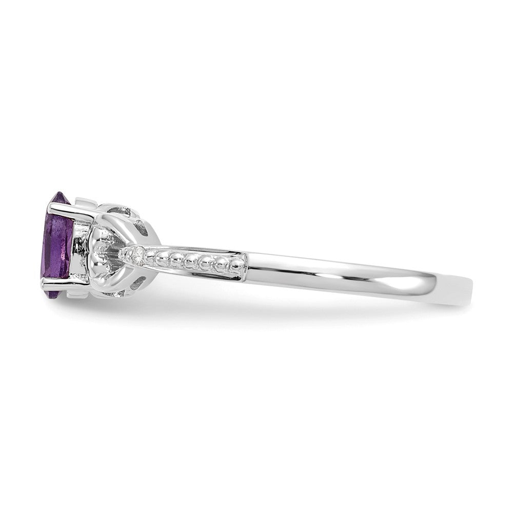 10k White Gold Amethyst Diamond Ring, Size: 7
