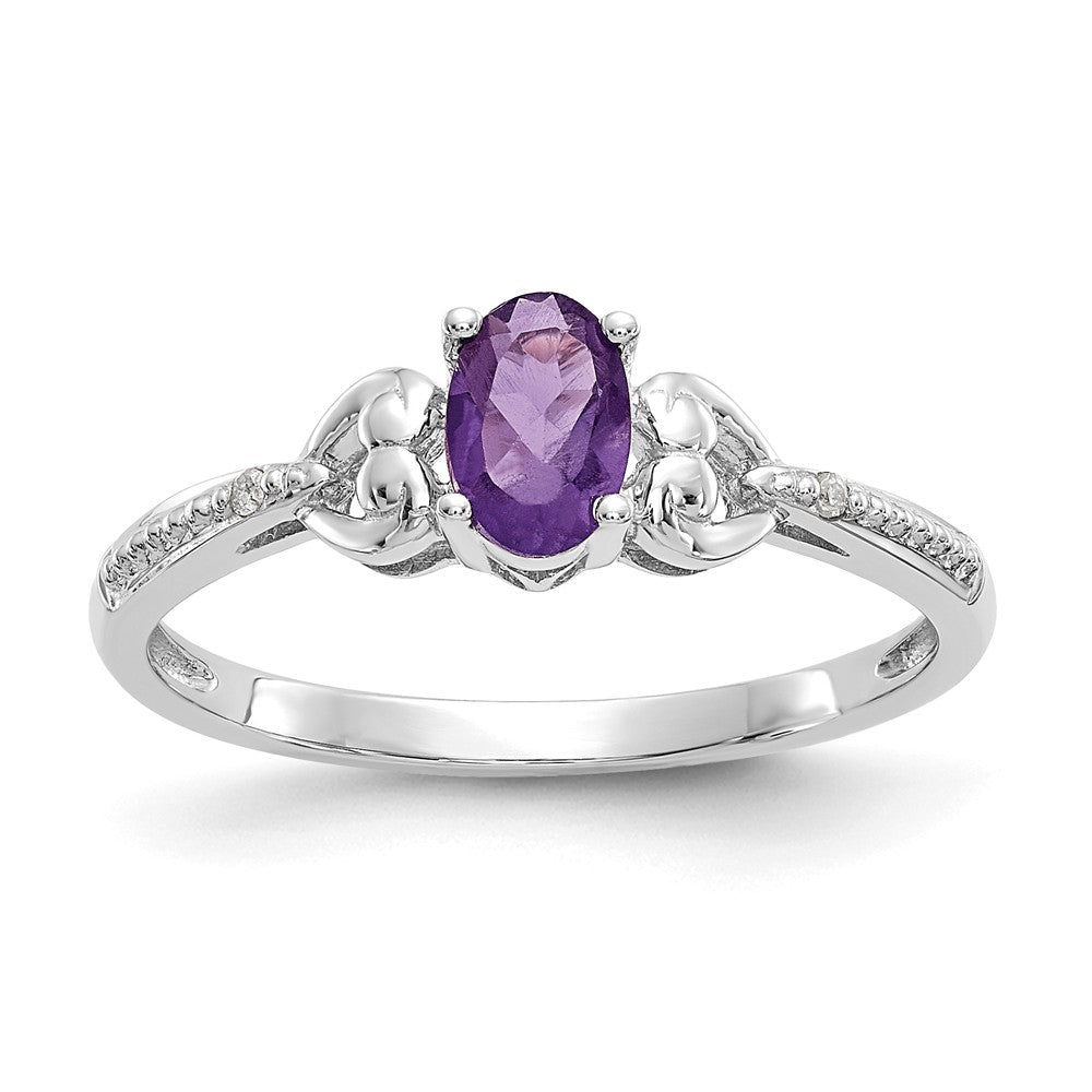 10k White Gold Amethyst Diamond Ring, Size: 7
