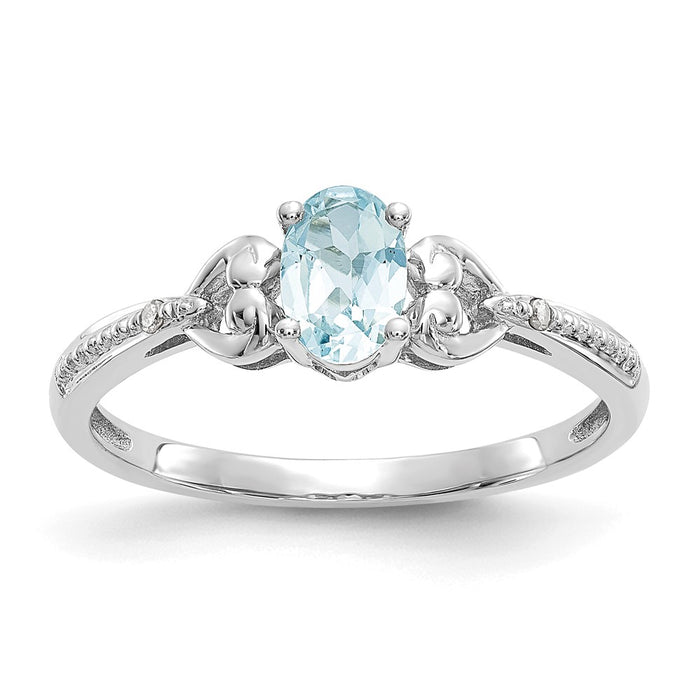 10k White Gold Aquamarine Diamond Ring, Size: 7