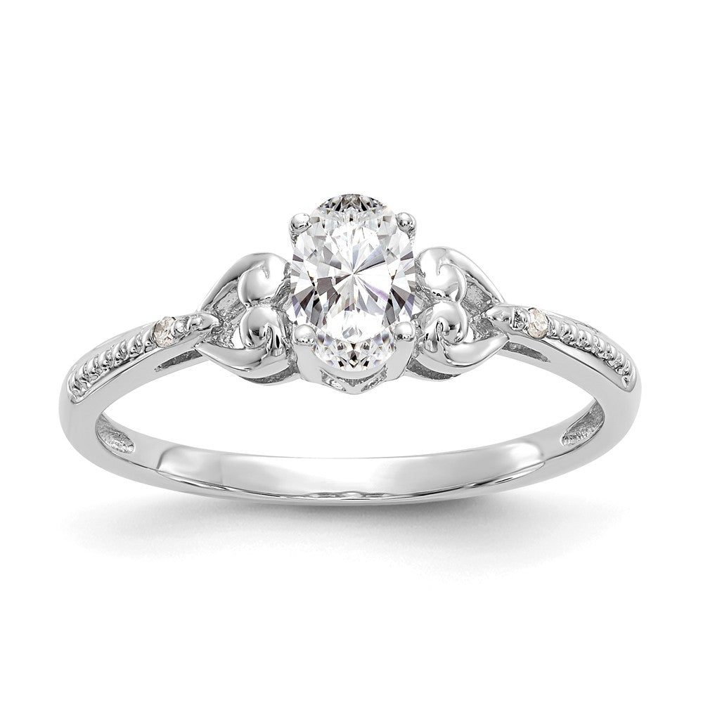 10k White Gold White Topaz Diamond Ring, Size: 7