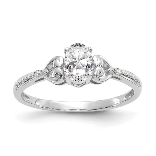 10k White Gold White Topaz Diamond Ring, Size: 7