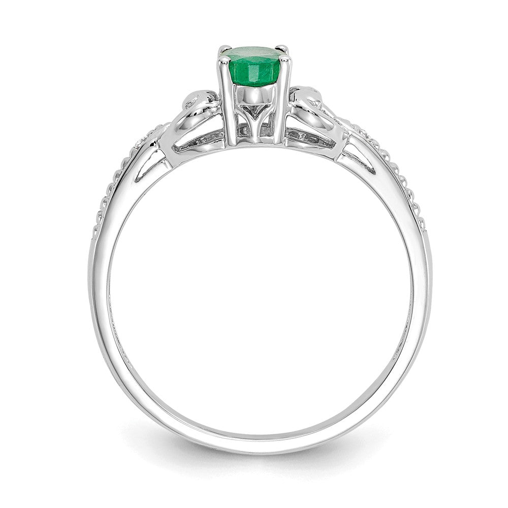 10k White Gold Emerald Diamond Ring, Size: 7