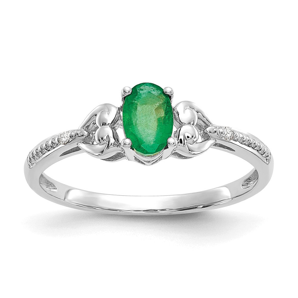 10k White Gold Emerald Diamond Ring, Size: 7