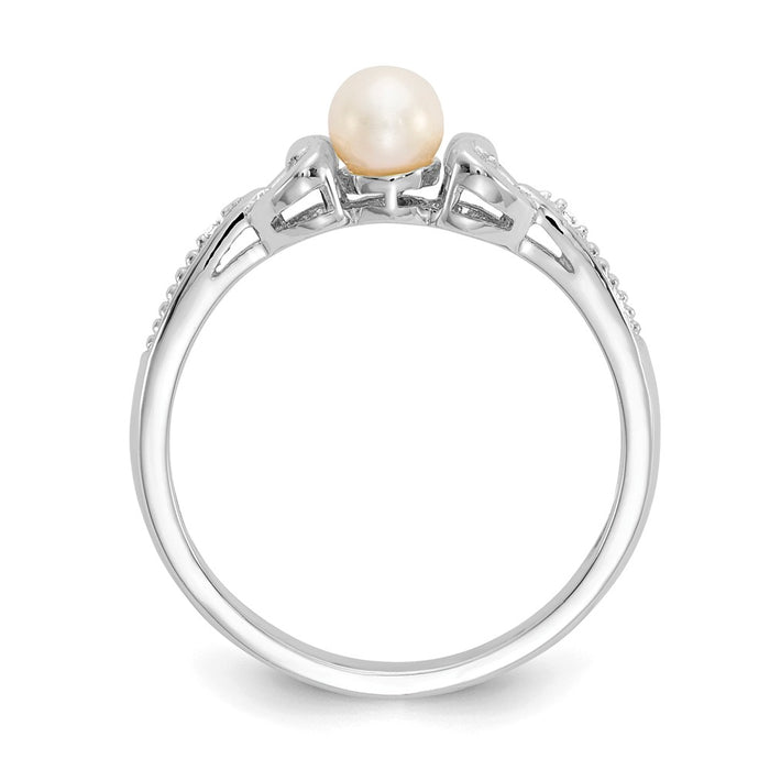 10k White Gold Freshwater Cultured Pearl Diamond Ring, Size: 7