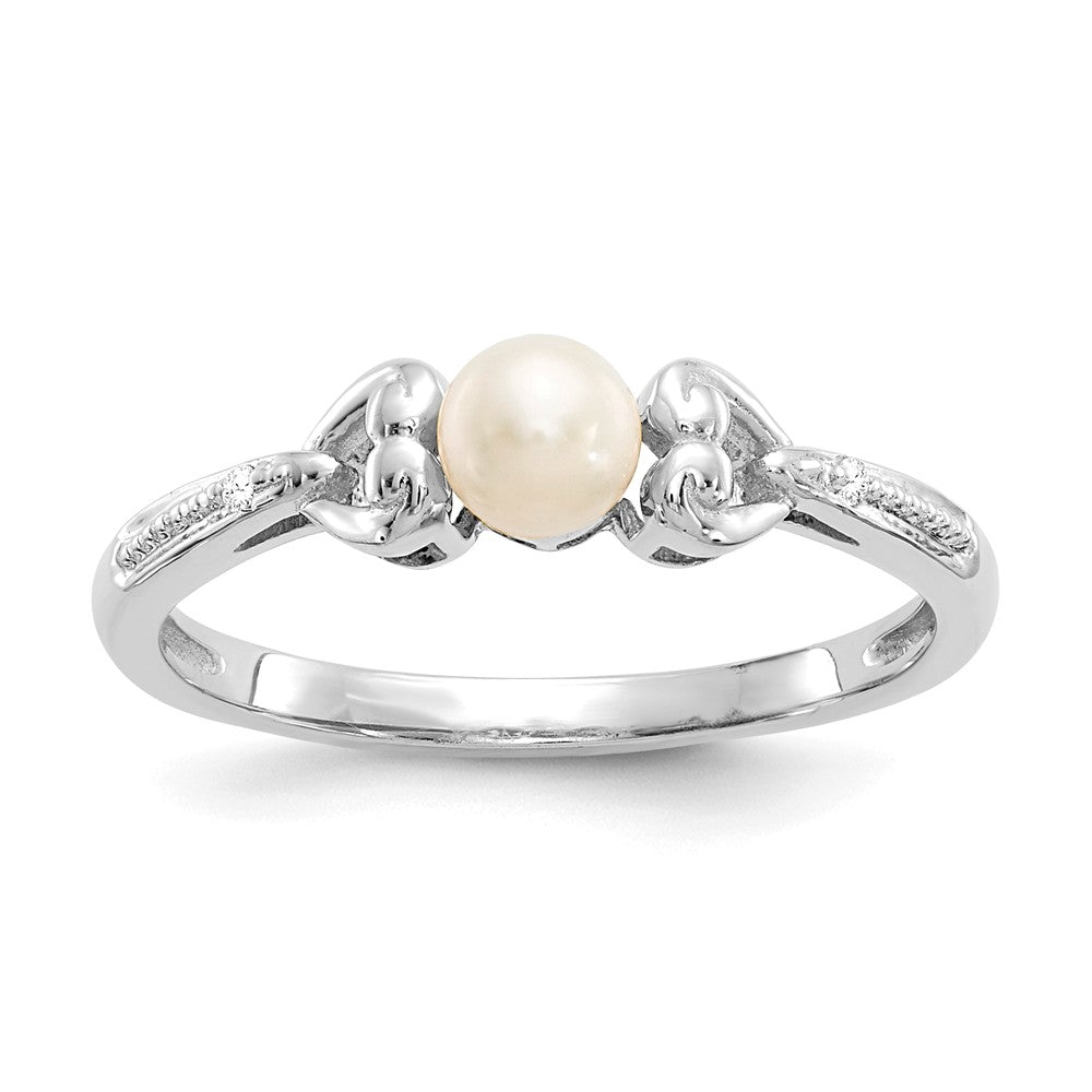 10k White Gold Freshwater Cultured Pearl Diamond Ring, Size: 7