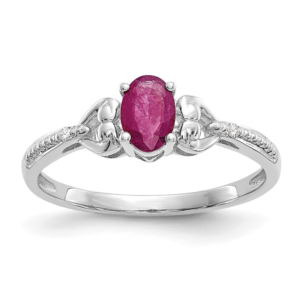 10k White Gold Ruby Diamond Ring, Size: 7